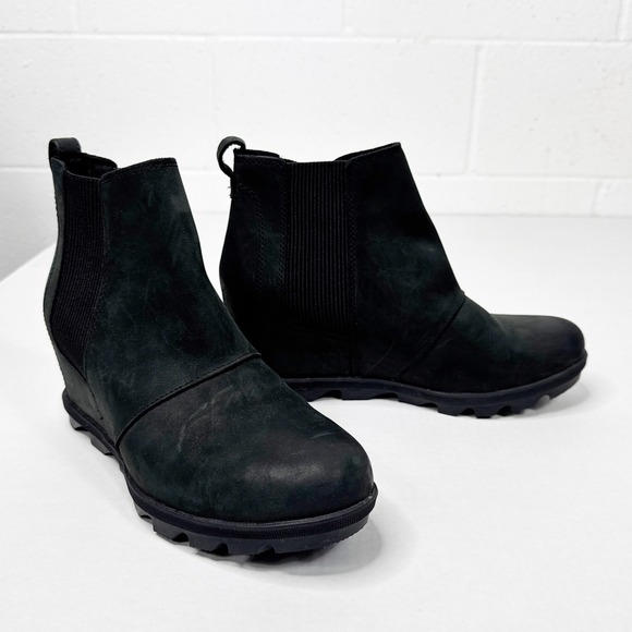 Sorel Joan of Arctic Wedge II Chelsea Boots Womens 11 Black Leather - Picture 1 of 9